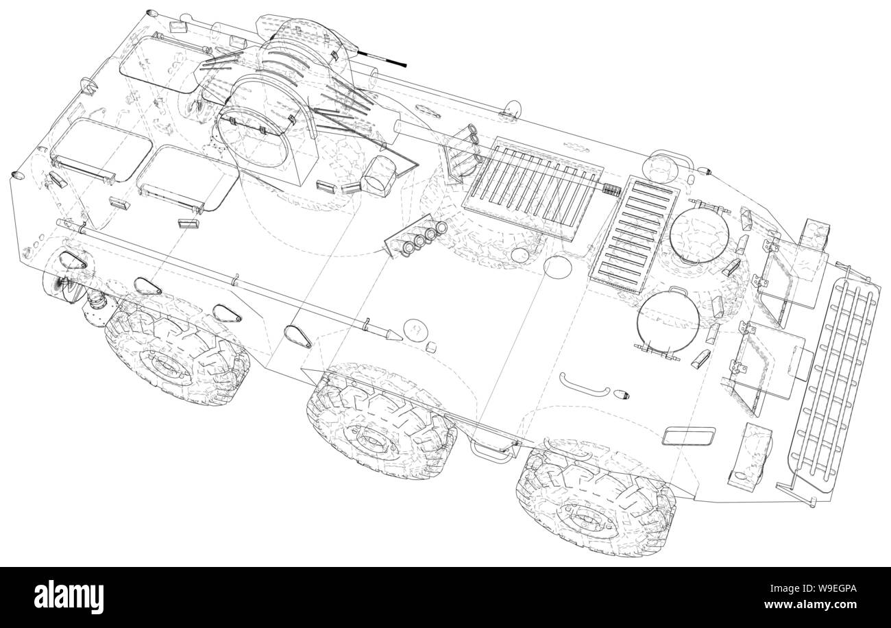 Military machine technical wire-frame. EPS10 format. Vector created of 3d Stock Vector