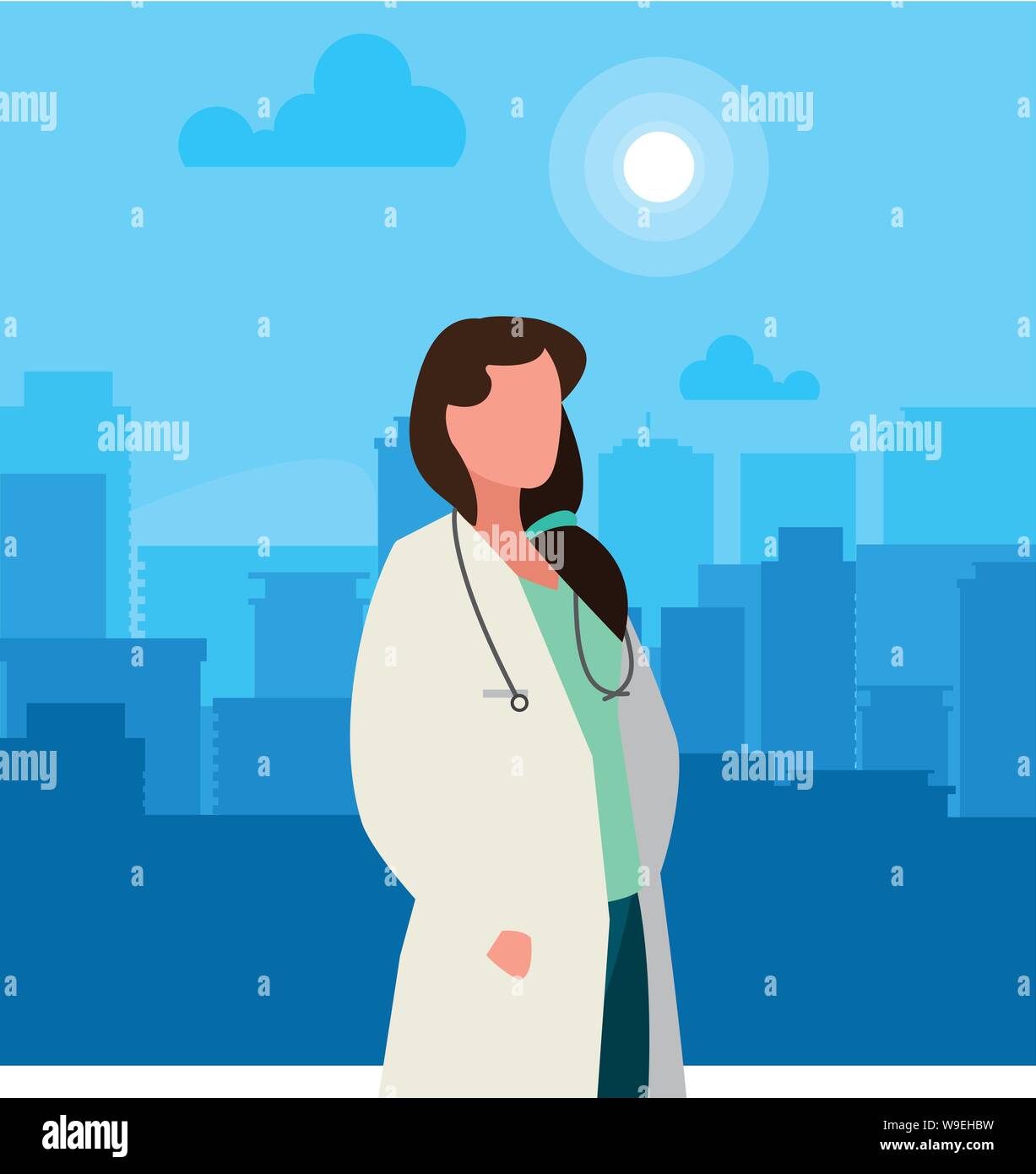 female doctor professional with stethoscope vector illustration design ...