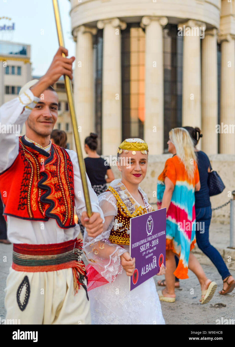 SKOPJE/NORTH MACEDONIA-AUGUST 28 2018: Albanian performers at Skopje