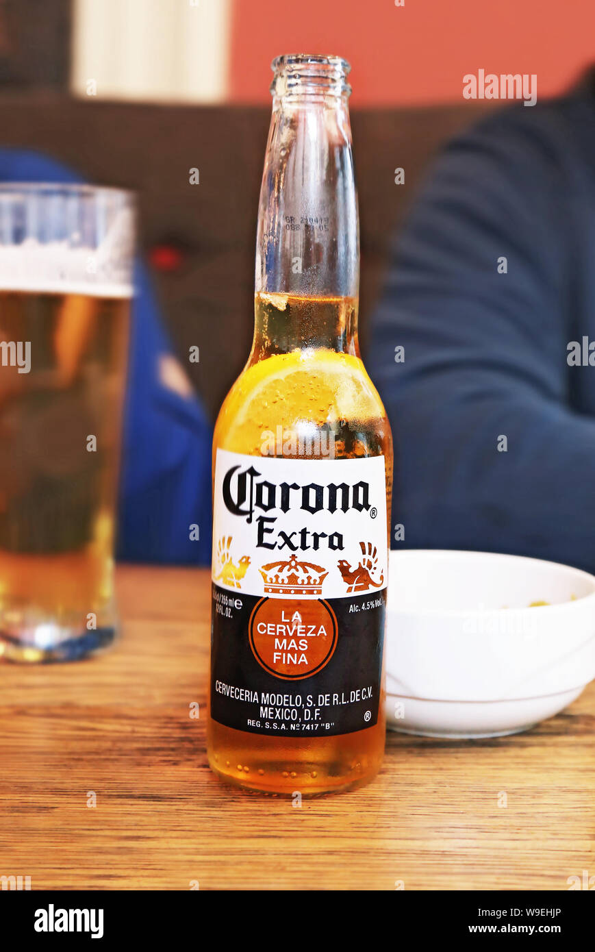 Corona Beer On A Wooden Table At A Greek Night Bar Stock Photo Alamy