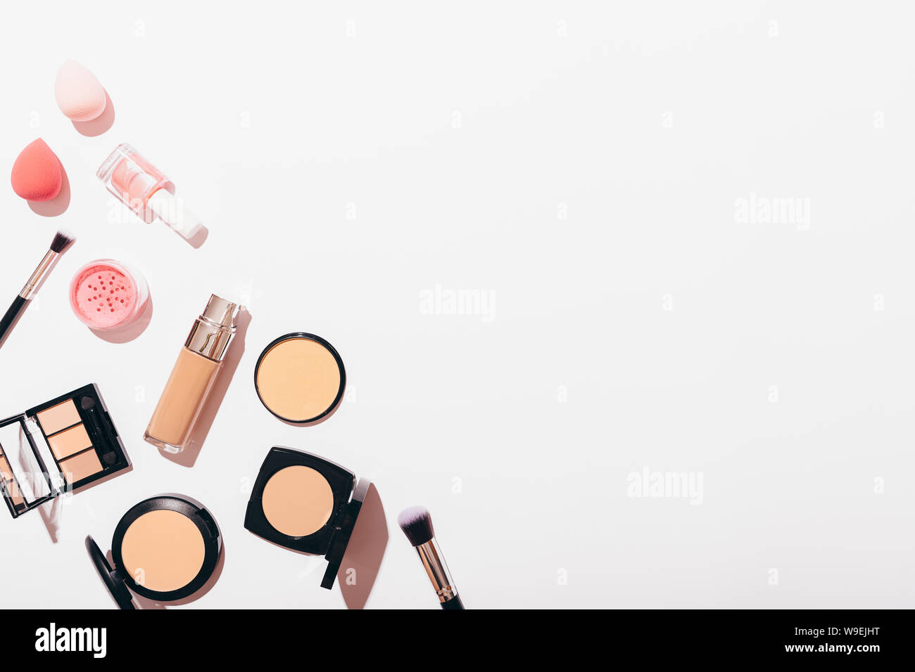 Flat lay composition of women's makeup products and accessories in white with copy space Stock Photo - Alamy