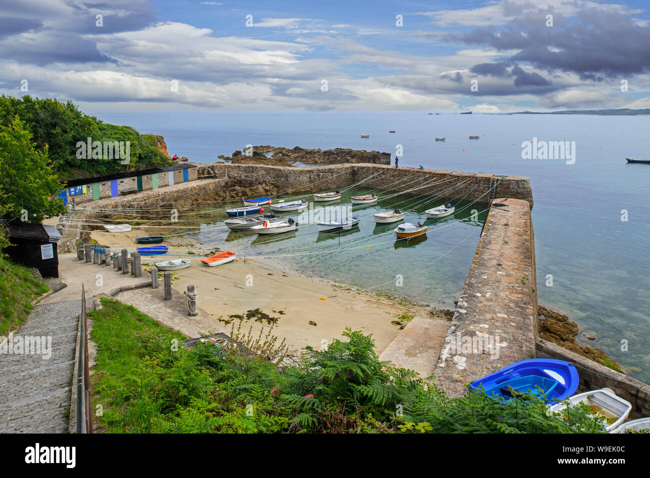 Port Racine, France's smallest harbour at Saint-Germain-des-Vaux, La Hague, Manche, Cotentin, Lower Normandy Stock Photo