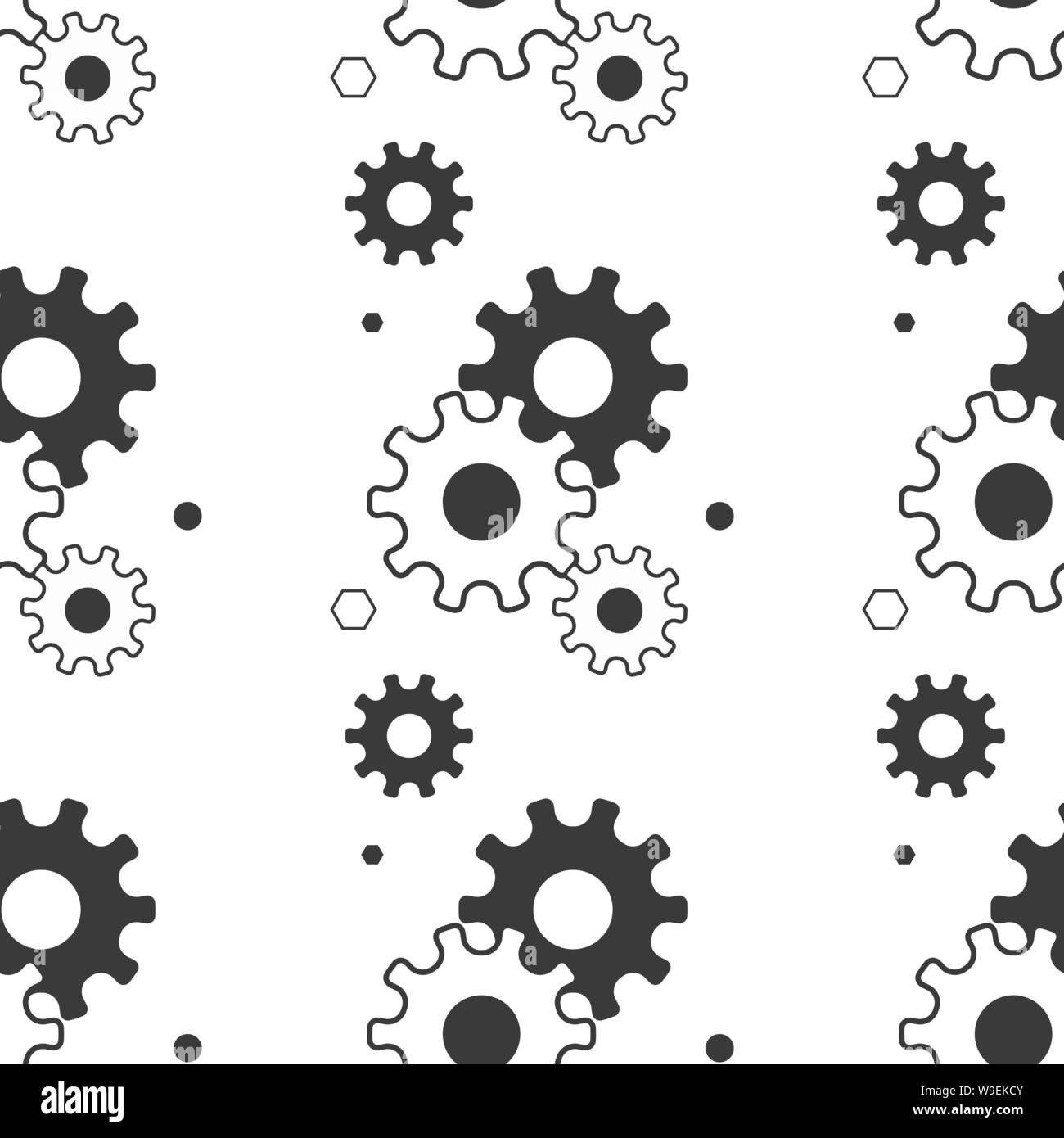 Seamless pattern with gears. Black and white thin line icons on white ...