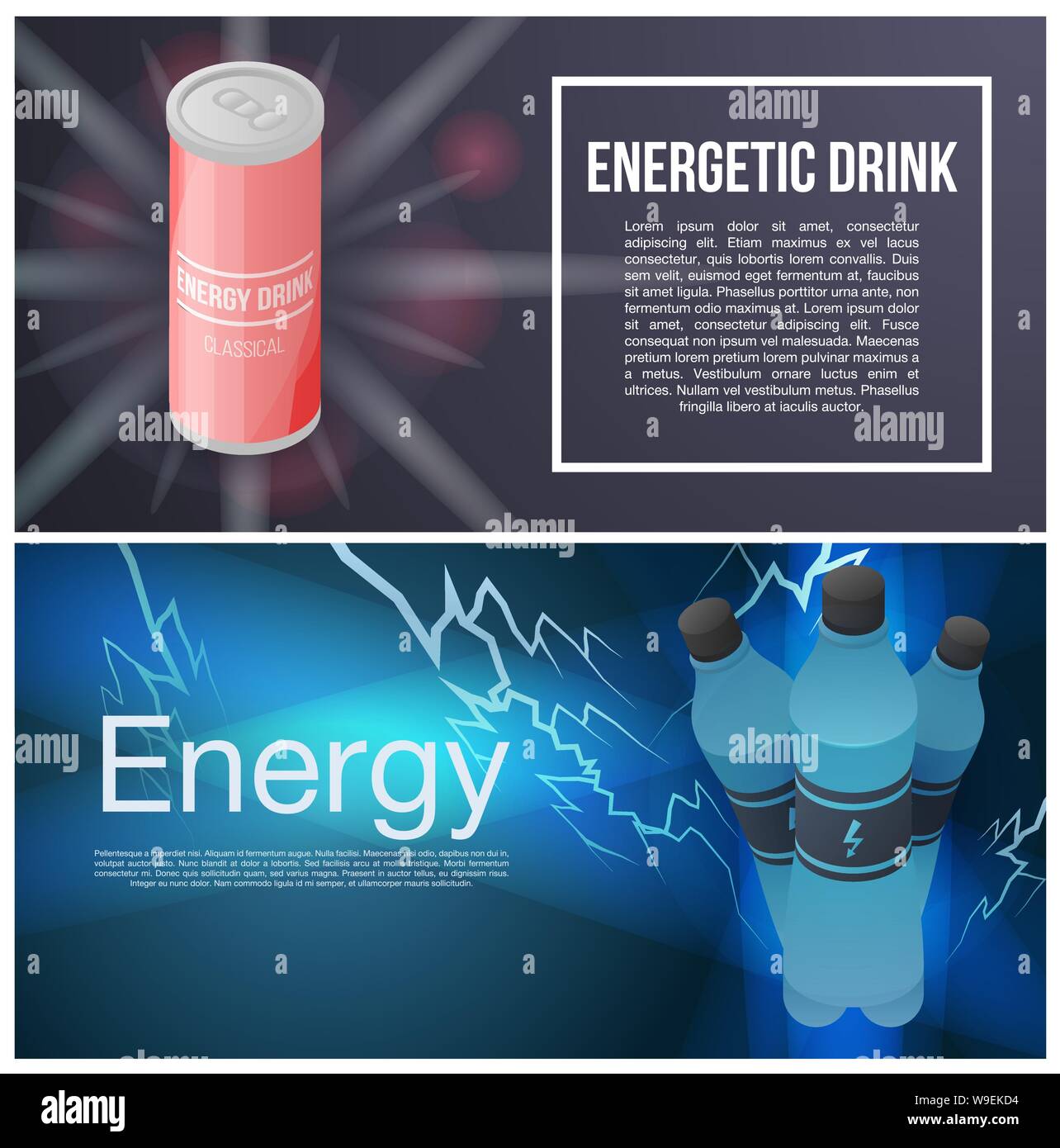 Energetic drink banner set, isometric style Stock Vector