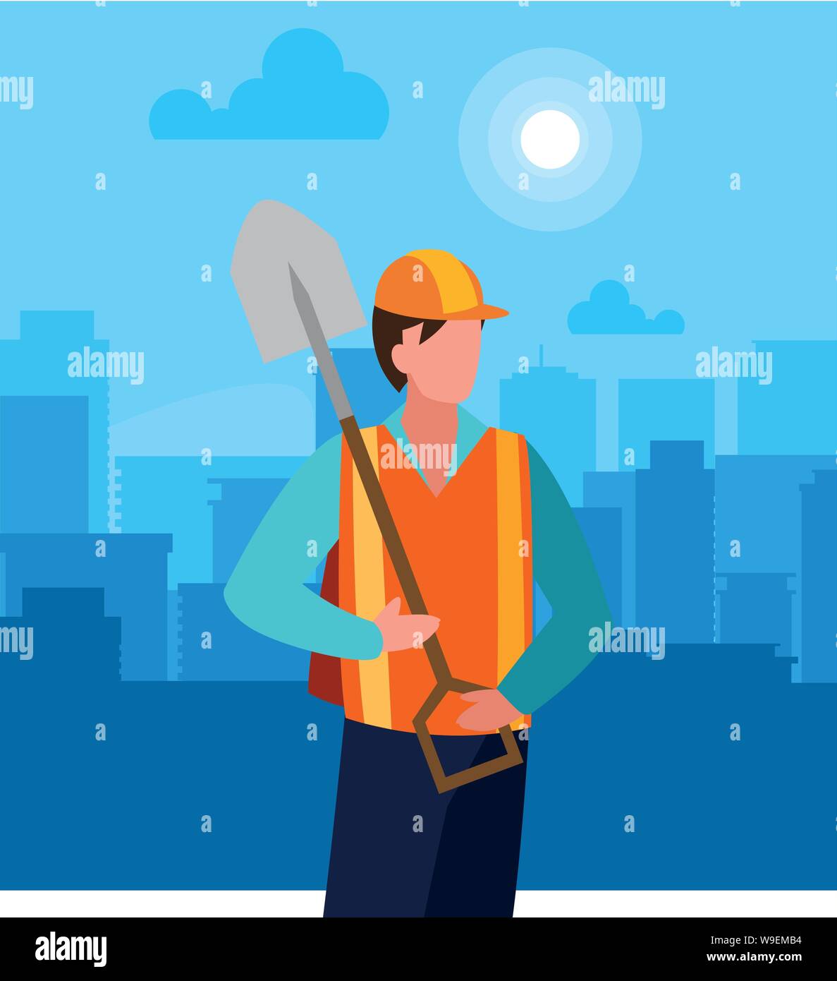 builder construction worker with shovel vector illustration design ...