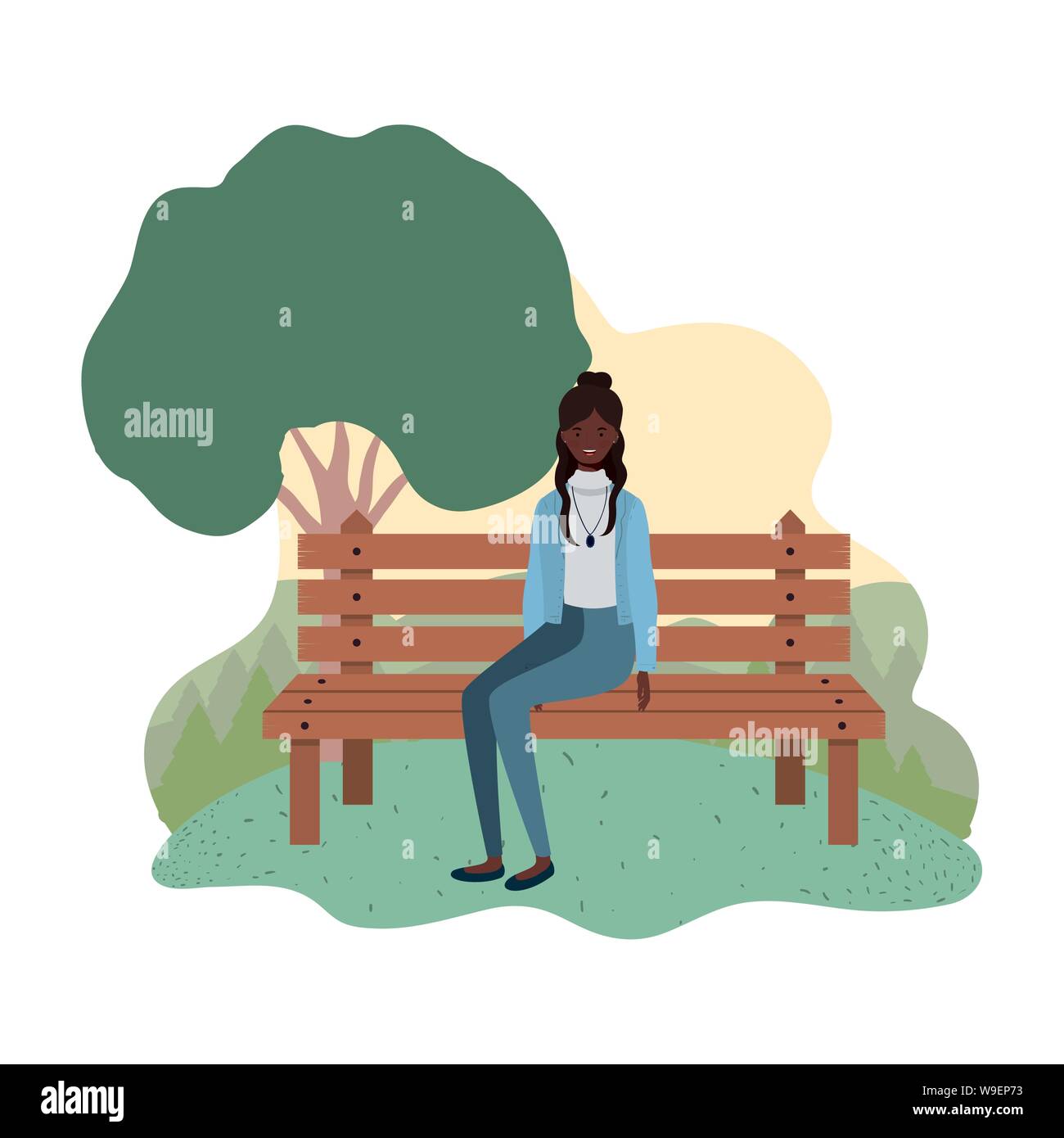 woman sitting in park chair with background landscape Stock Vector ...