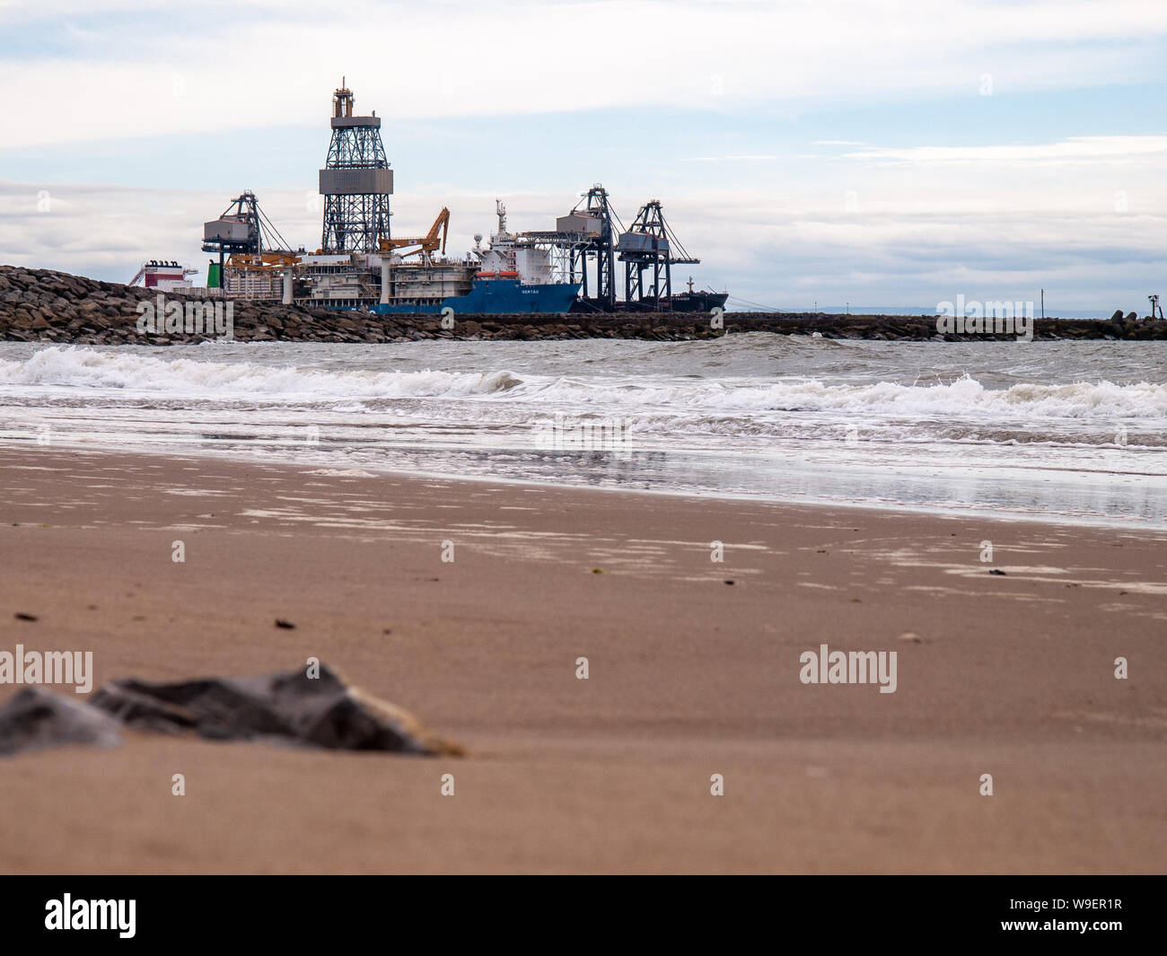 The huge deep water drilling vessel Sertao moored up at dock in Port Talbot in South Wales. UK. Stock Photo