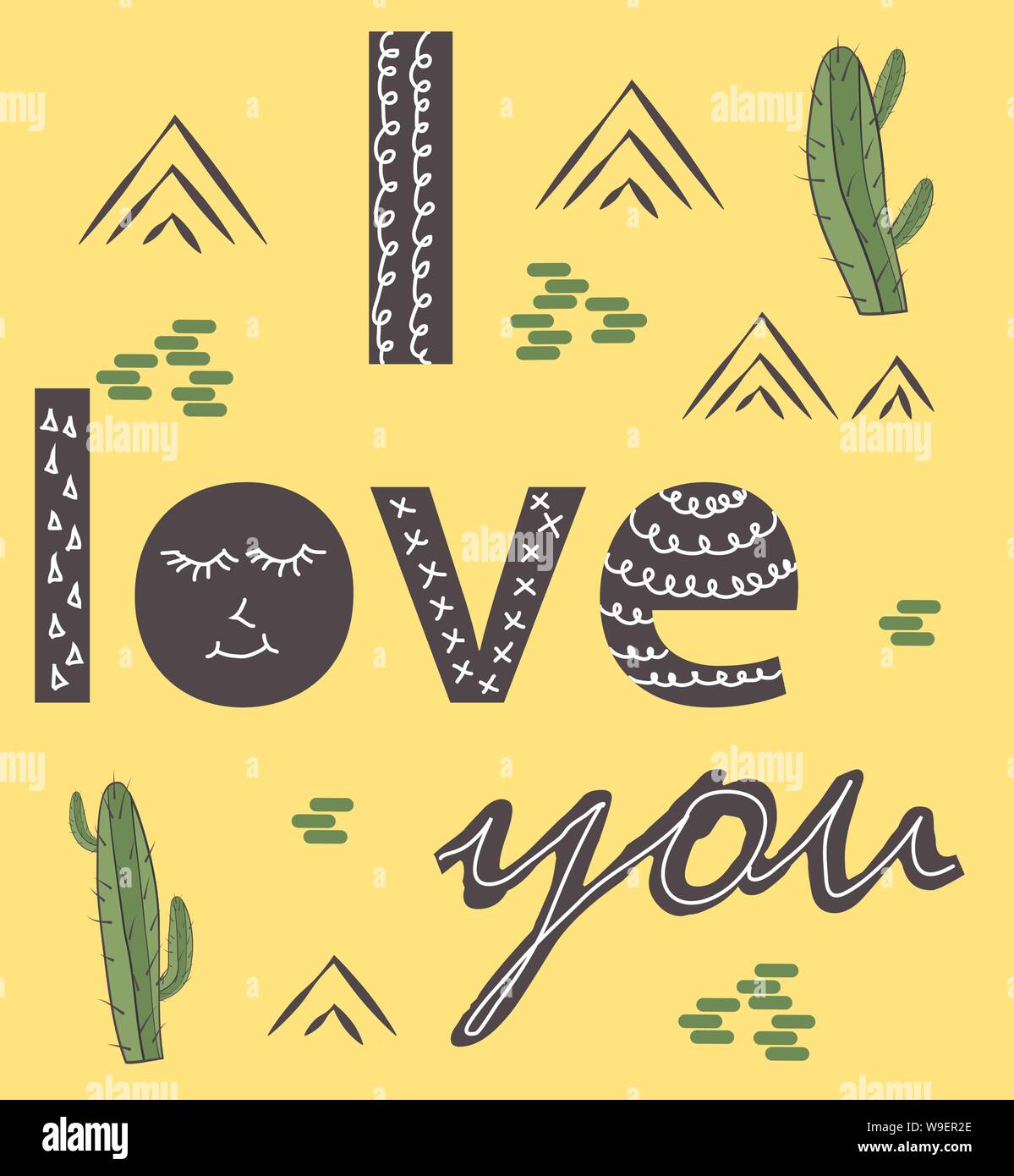 I love you. Scandinavian style poster with hand drawn letters. Black ...