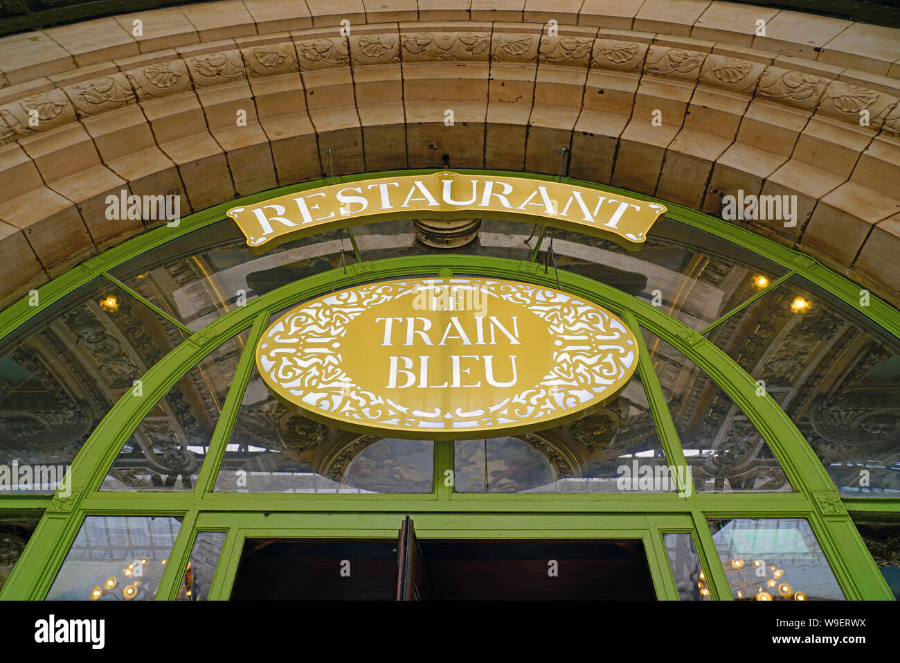PARIS, FRANCE -20 JUL 2019- View of the landmark Belle Epoque Le Train Bleu (the blue train) restaurant inside the historic Gare de Lyon train station Stock Photo