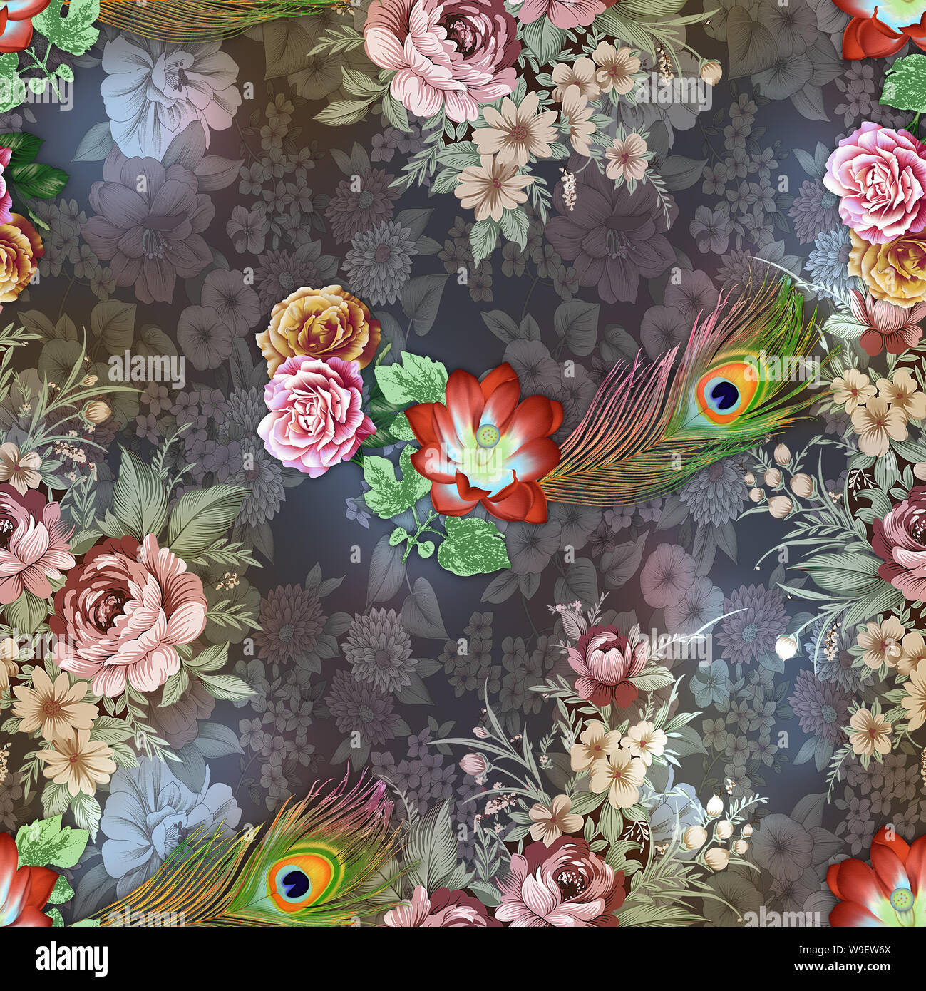 Textile Flower With Geometrical Multi Ground Seamless Digital