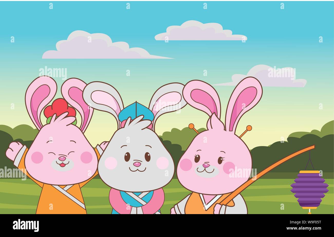 Rabbits celebrating mid autumn festival cartoons Stock Vector Image ...