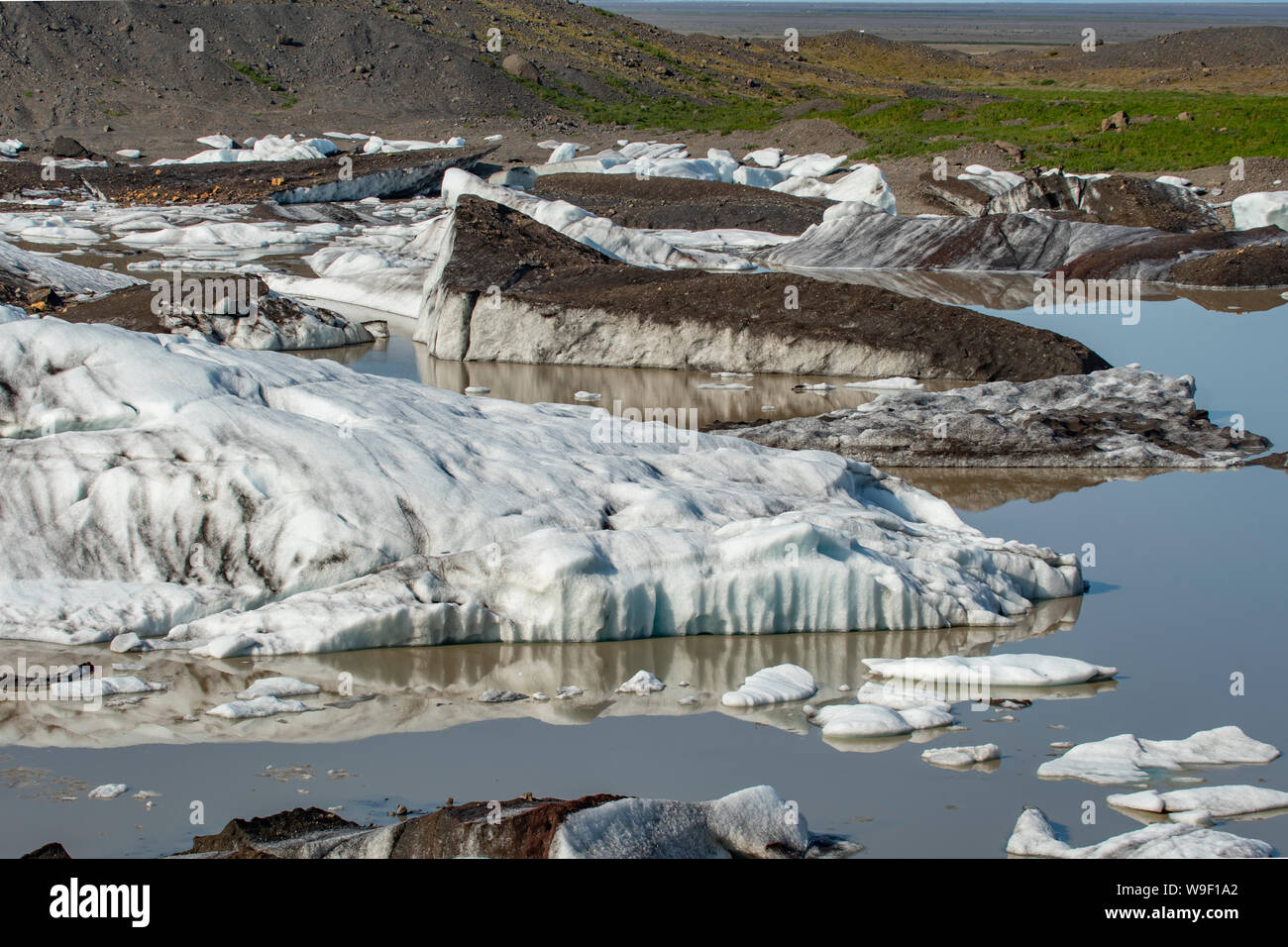Icebergs in Glacial Lake at Svinafelljokull, Vatnajokull NP, Iceland Stock Photo