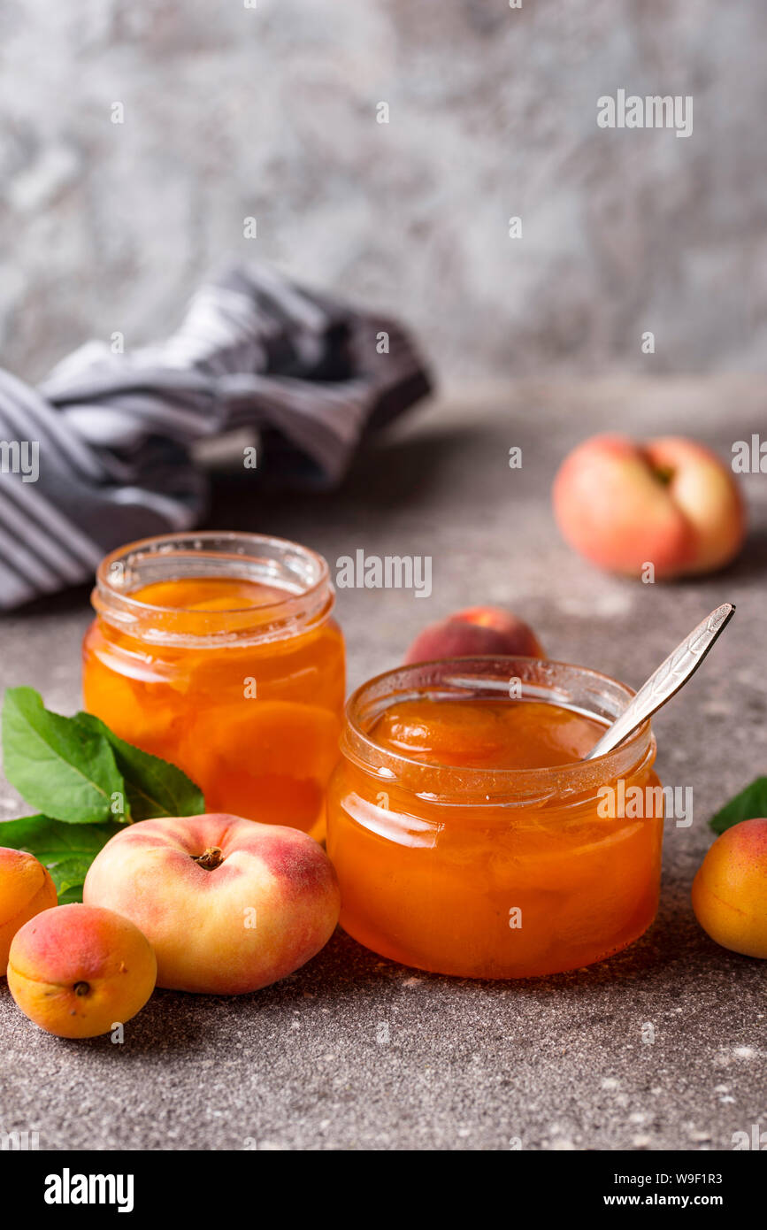 Homemade sweet apricot jam in glass jar Stock Photo - Alamy