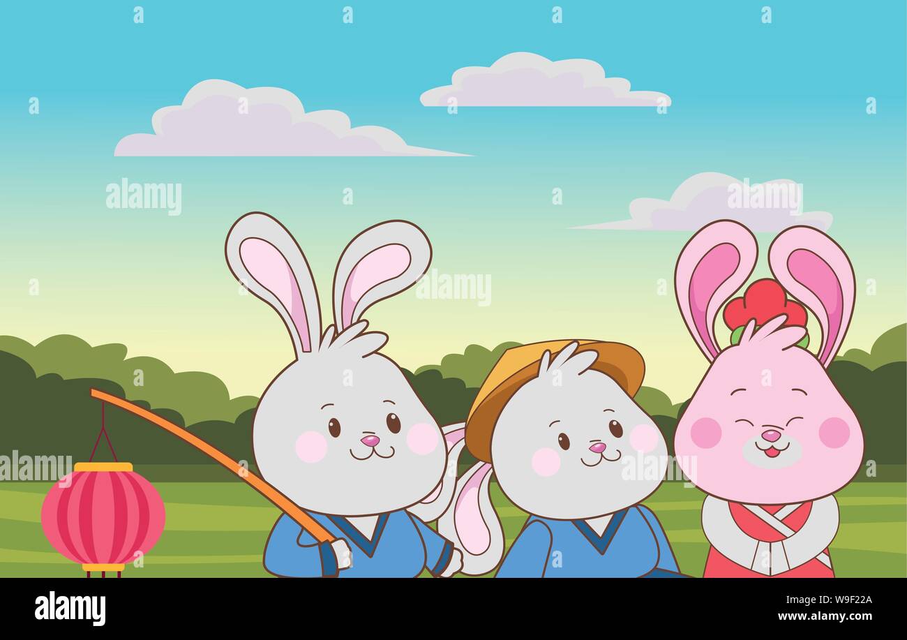 Rabbits celebrating mid autumn festival cartoons Stock Vector Image ...