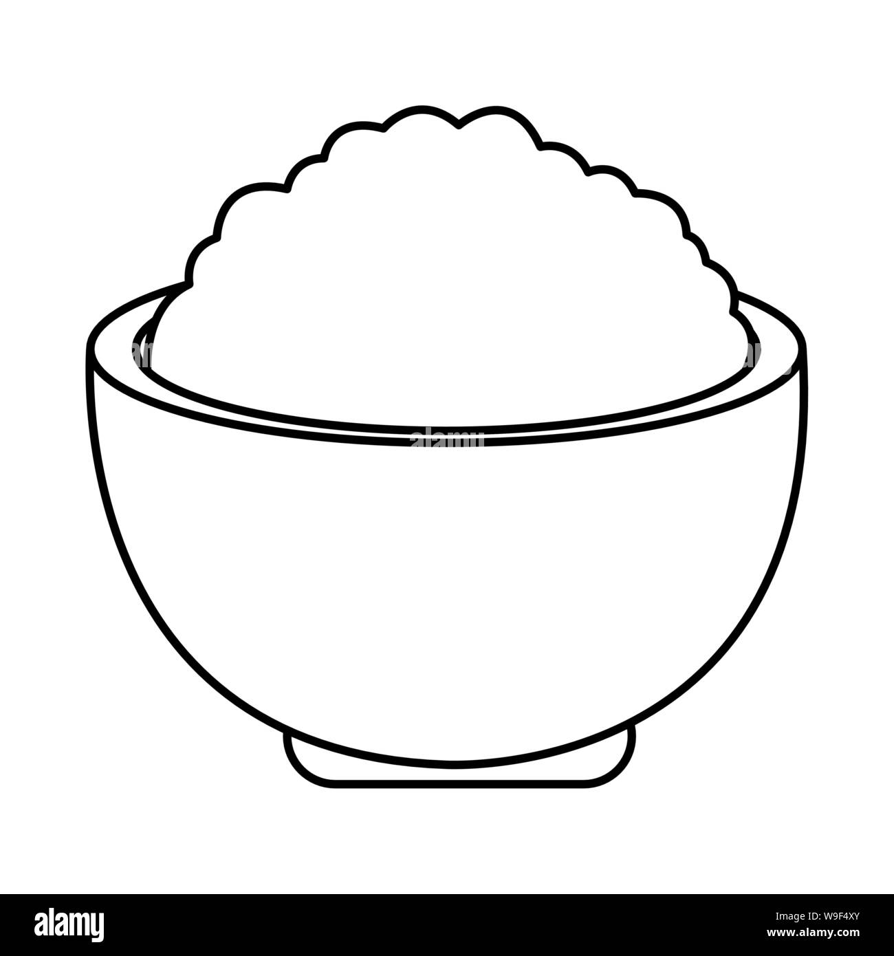 Delicioius rice in bowl food cartoon in black and white Stock Vector