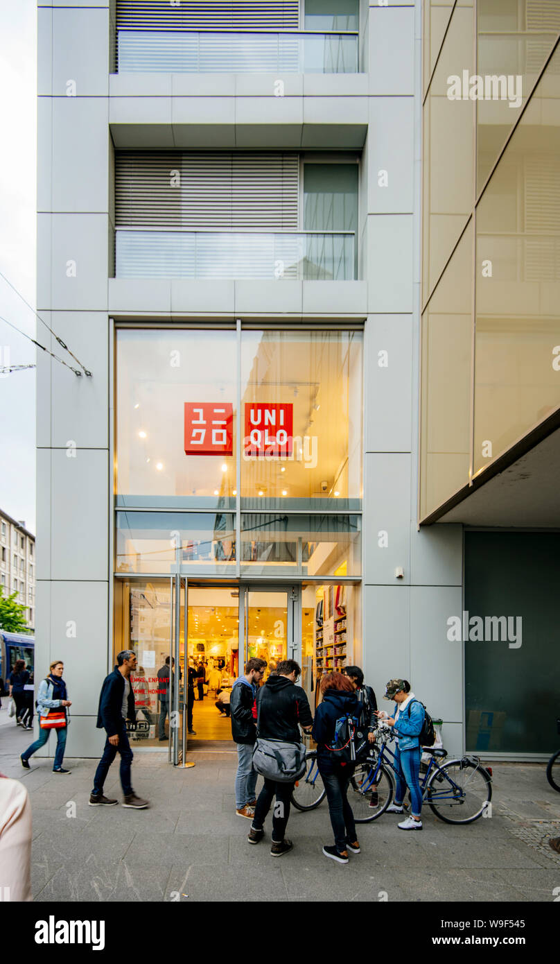 Strasbourg France - May 18, 2019: Large store facade entrance of Uniqlo  fashion clothes store with customers in front of the building Stock Photo -  Alamy