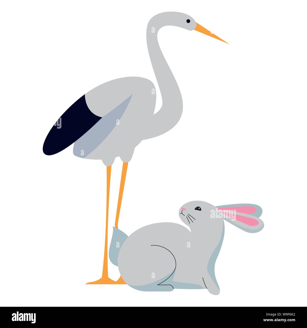 Stork bird and rabbit animals cartoons Stock Vector Image & Art - Alamy
