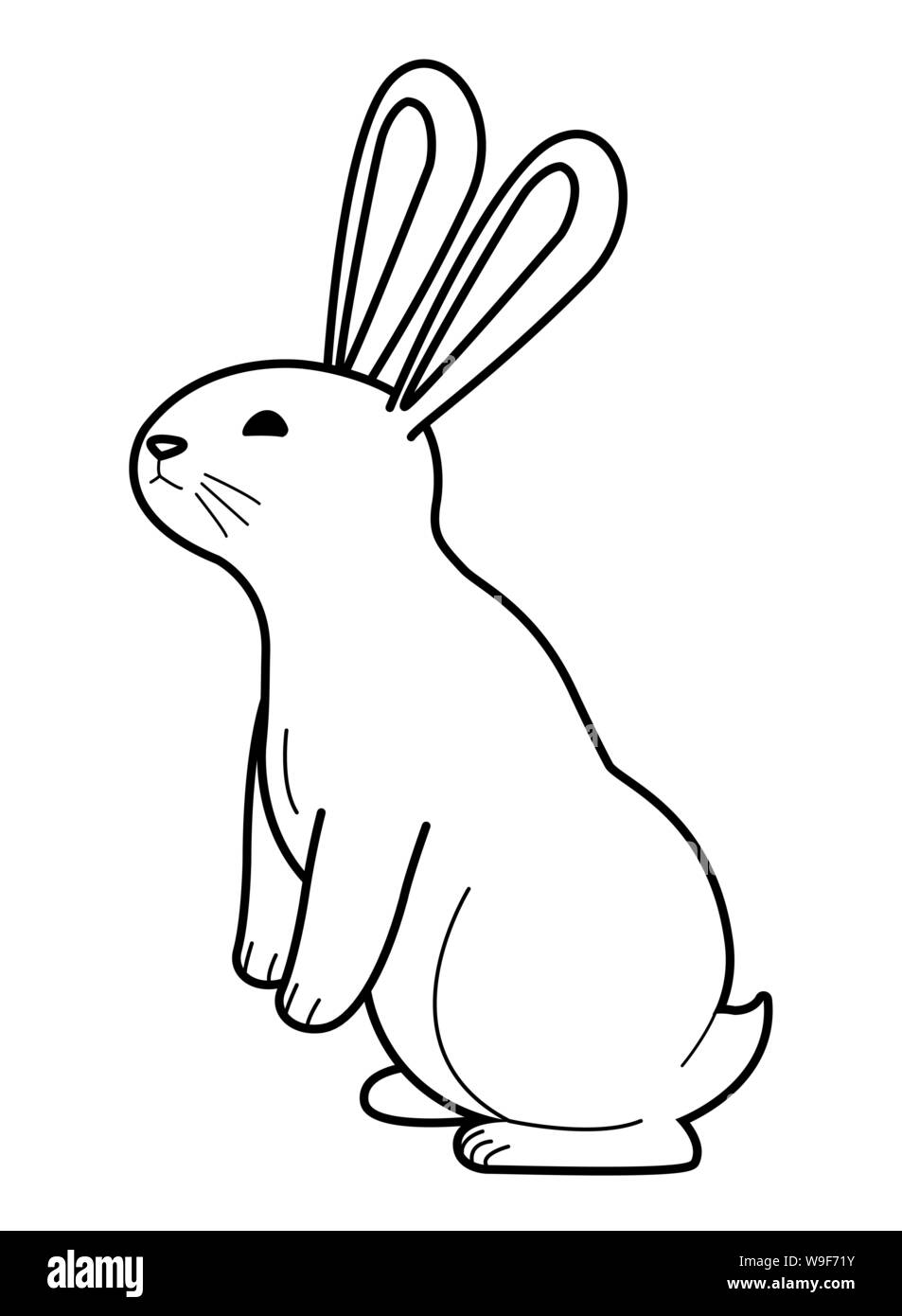 Cute rabbit pet animal cartoon in black and white Stock Vector Image ...
