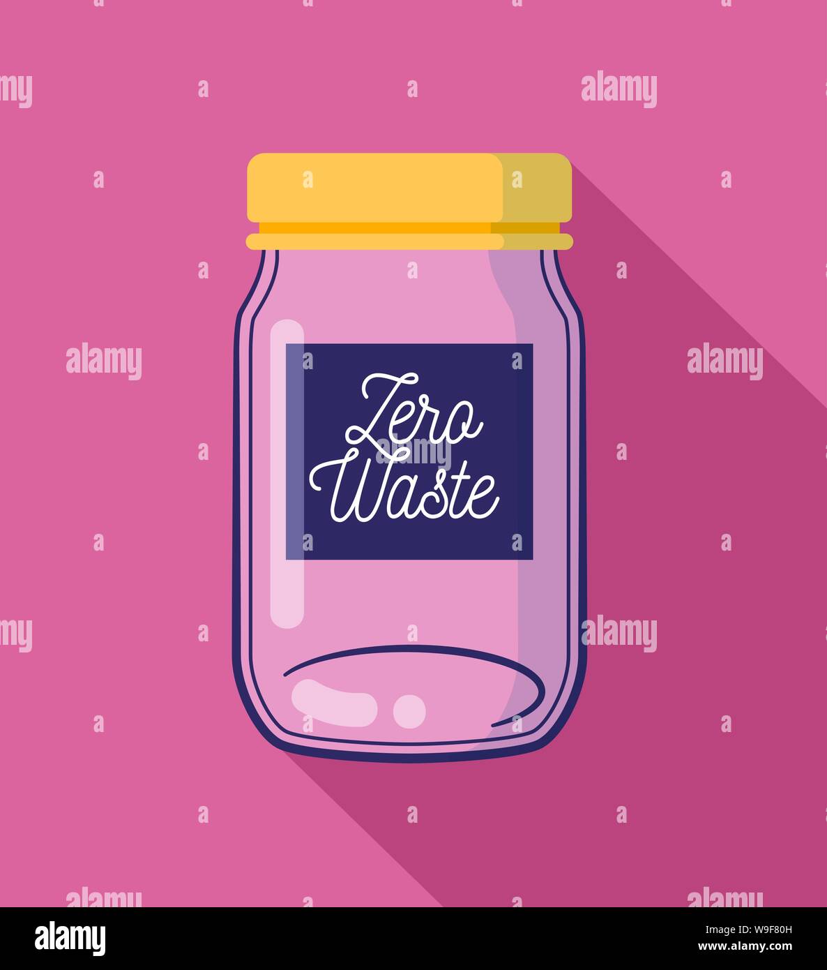 Zero Waste concept. Empty glass jar, flat style with long shadow. Environmental conservation. Stock Vector