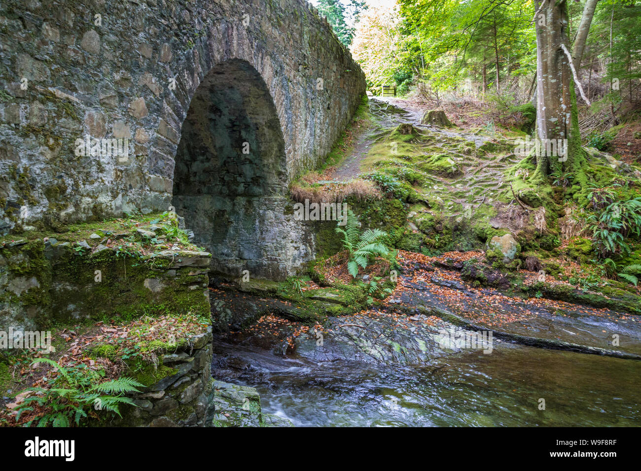 Altavaddy Bridge in the Tollymore Forest Park Stock Photo