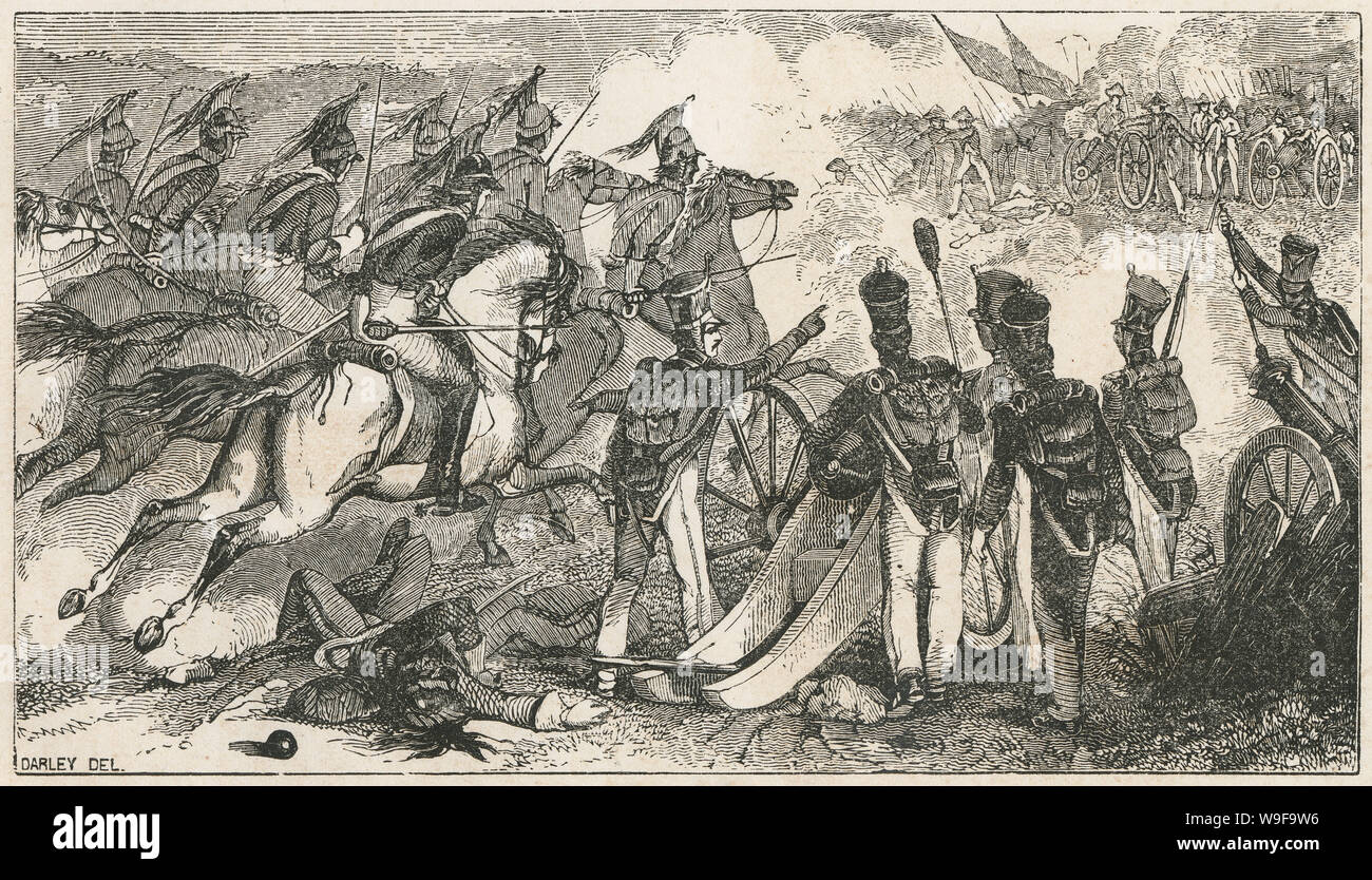 Antique 1873 engraving, The Battle of Palo Alto. The Battle of Palo Alto was the first major battle of the Mexican–American War and was fought on May 8, 1846, on disputed ground five miles (8 km) from the modern-day city of Brownsville, Texas. SOURCE: ORIGINAL ENGRAVING Stock Photo