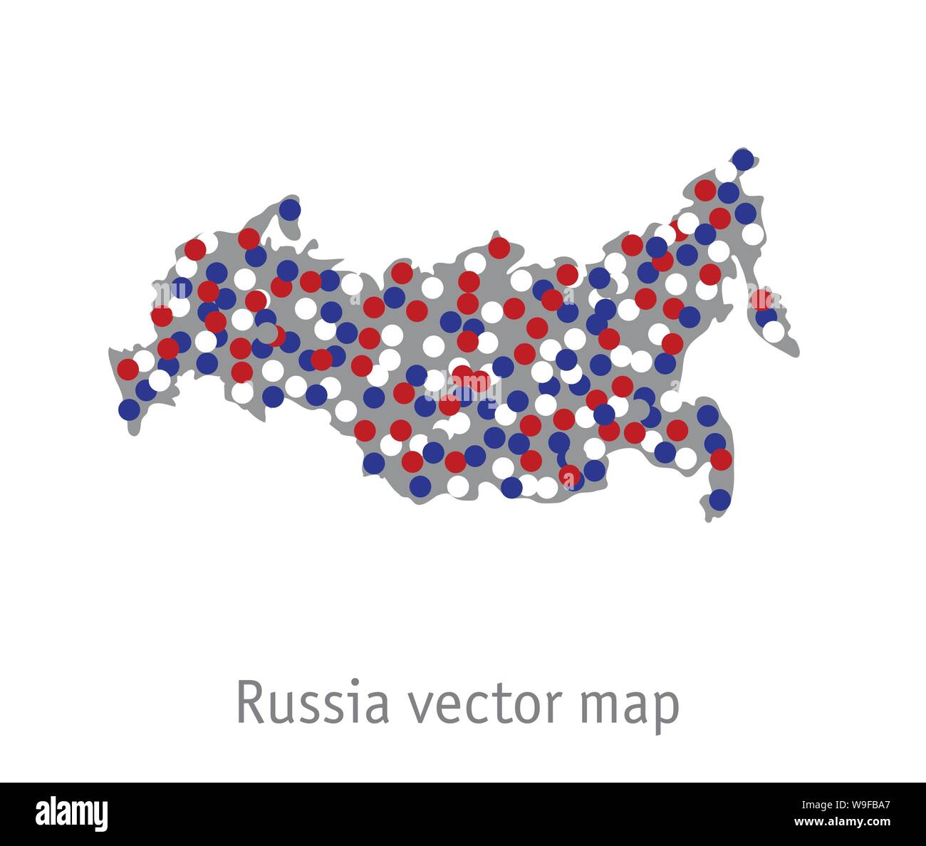 Russia map blue red white gray isolate object Stock Vector
