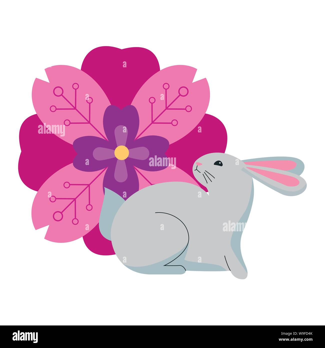 Cute rabbit and flower cartoon Stock Vector Image & Art - Alamy