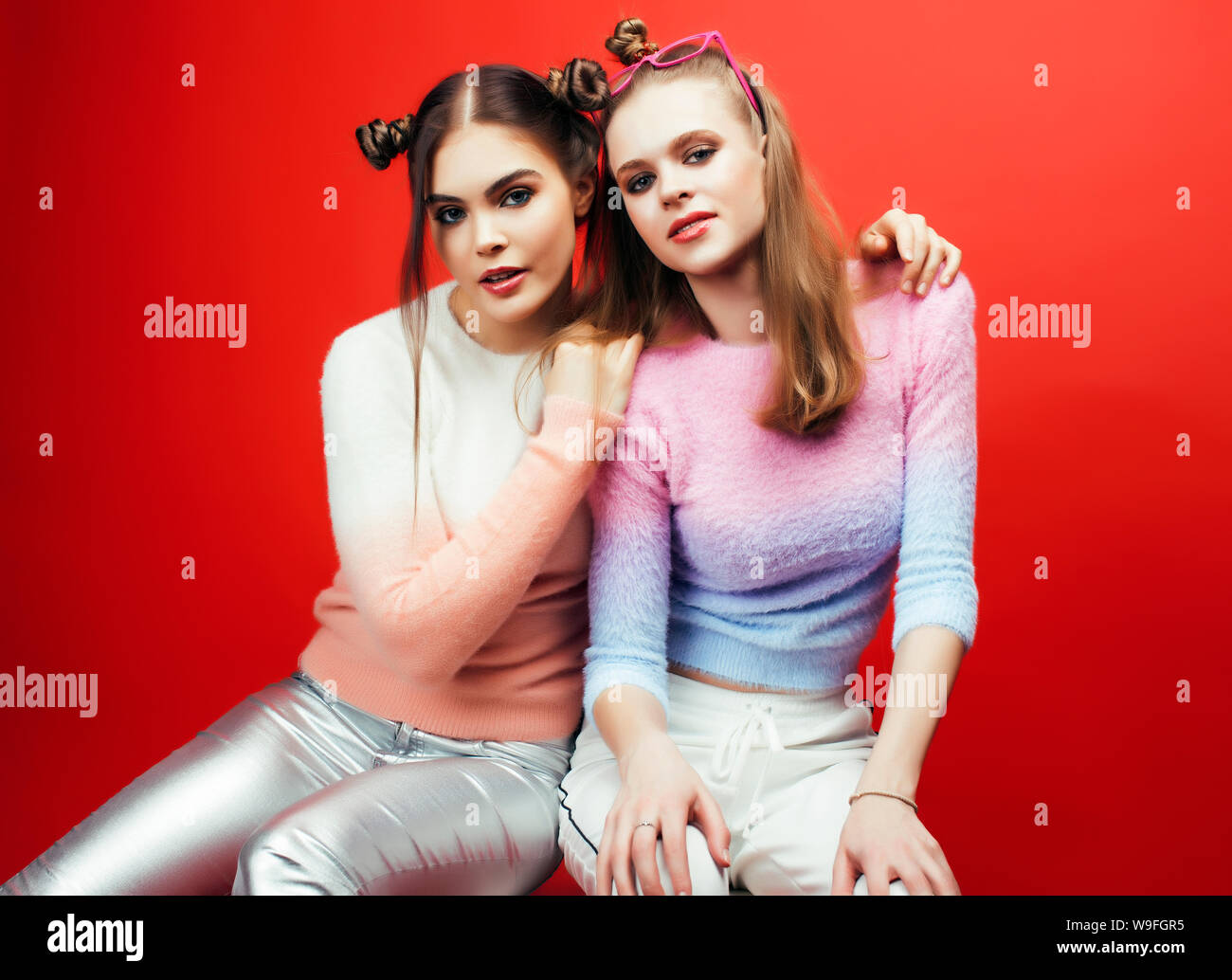 two best friends teenage girls together having fun, posing emotional on ...