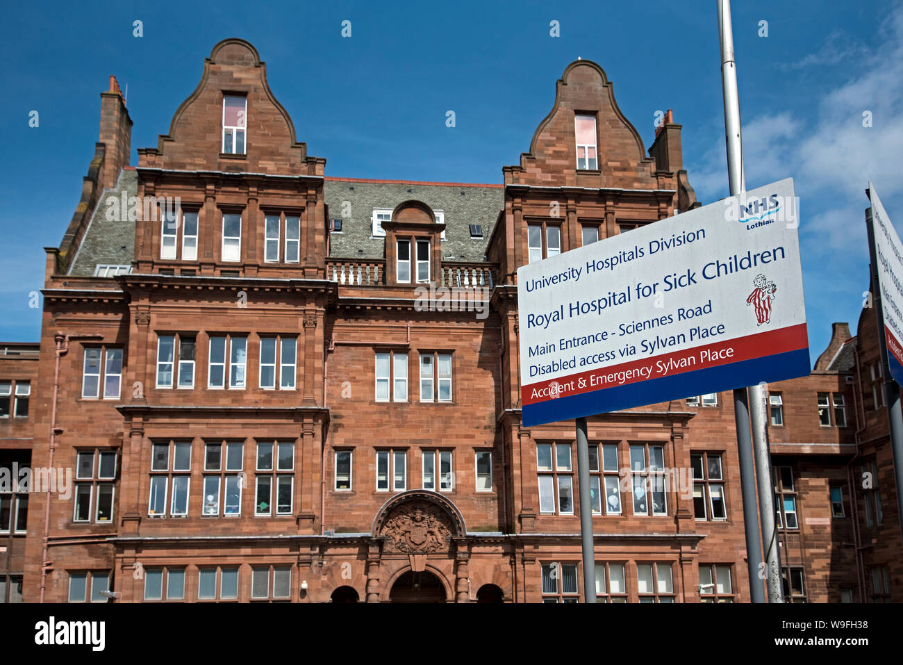 The old Royal Hospital for Sick Children in Edinburgh moved to the new Royal Hospital for Children and Young People at Little France in March 2021. Stock Photo