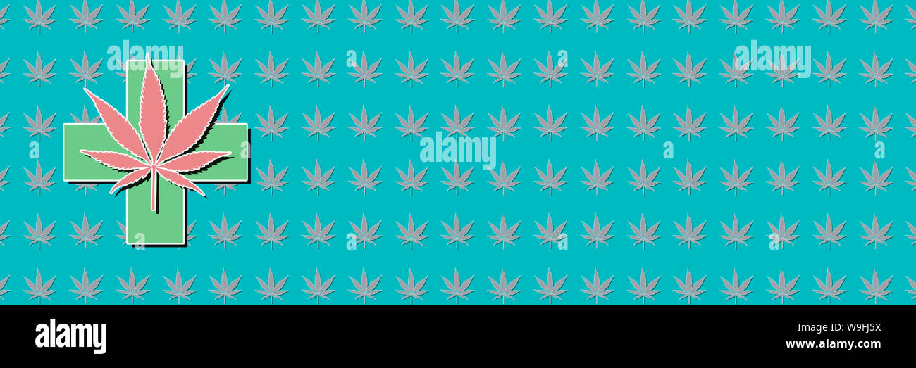 cannabis leaf on a blue background Toned pattern Stock Photo