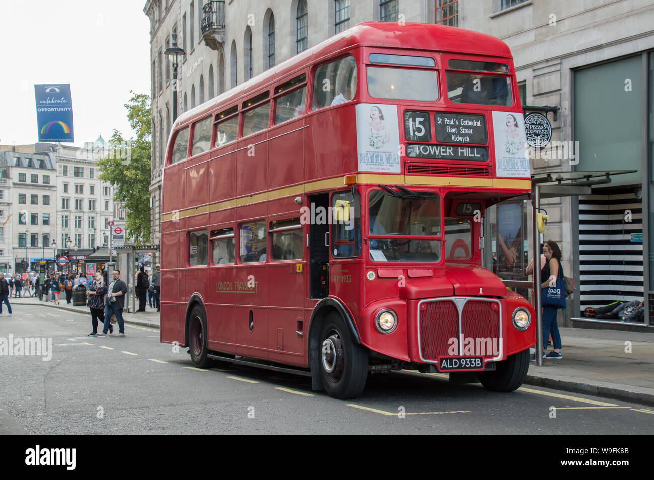 Old route master bus in route 15 in London Stock Photo
