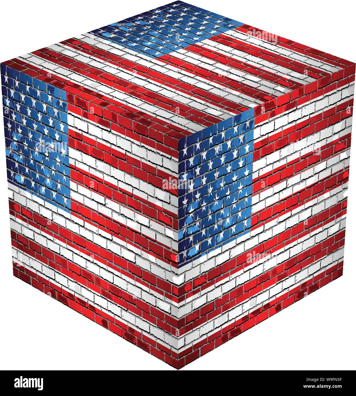 USA Cube in made of bricks - Illustration Stock Vector