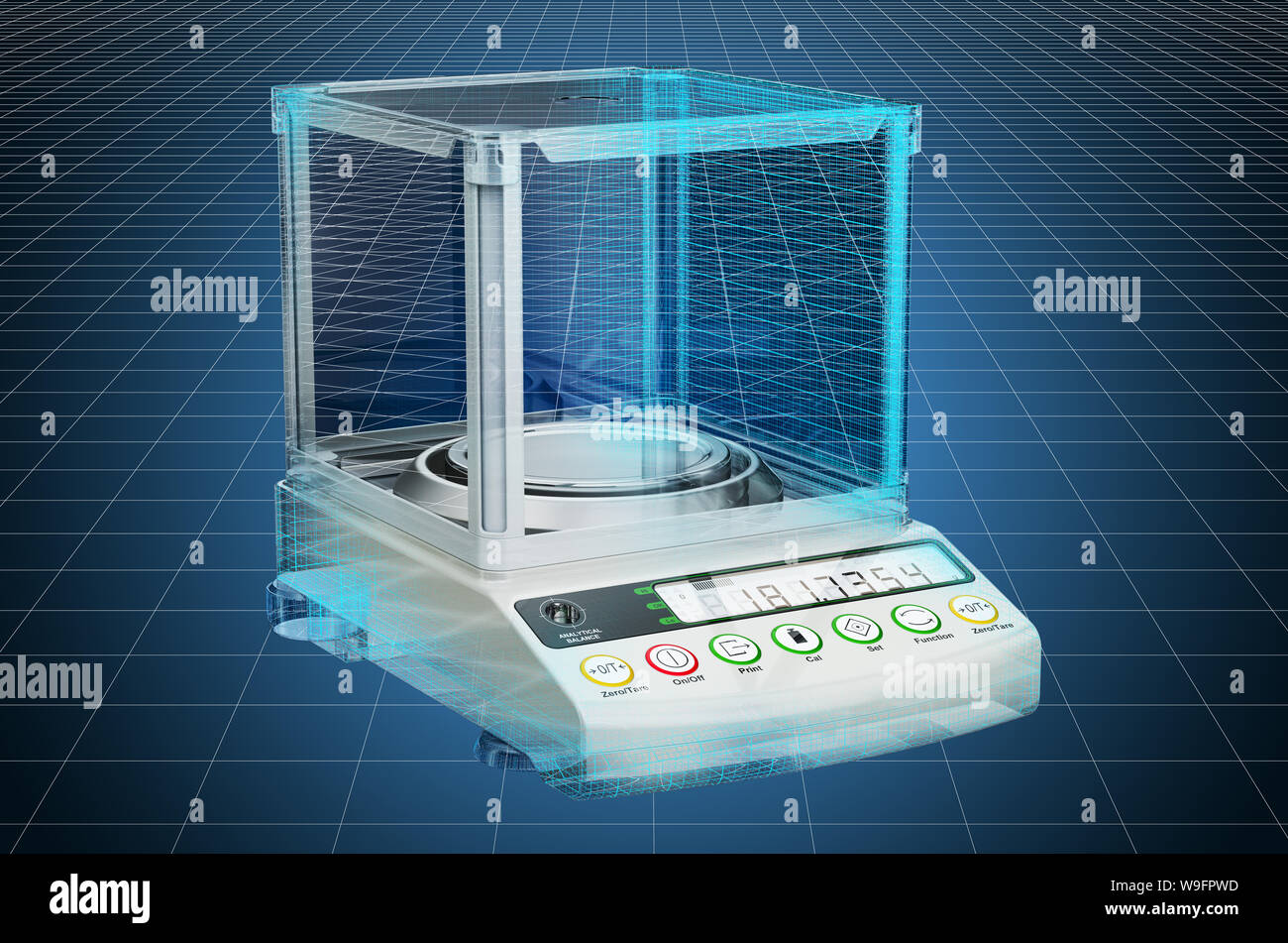 Visualization 3d cad model of Analytical Balance, Digital Lab Scale. 3D rendering Stock Photo