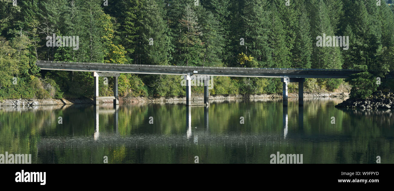 The Quartzville Road Bridge crossing Foster Lake, Oregon, on the South