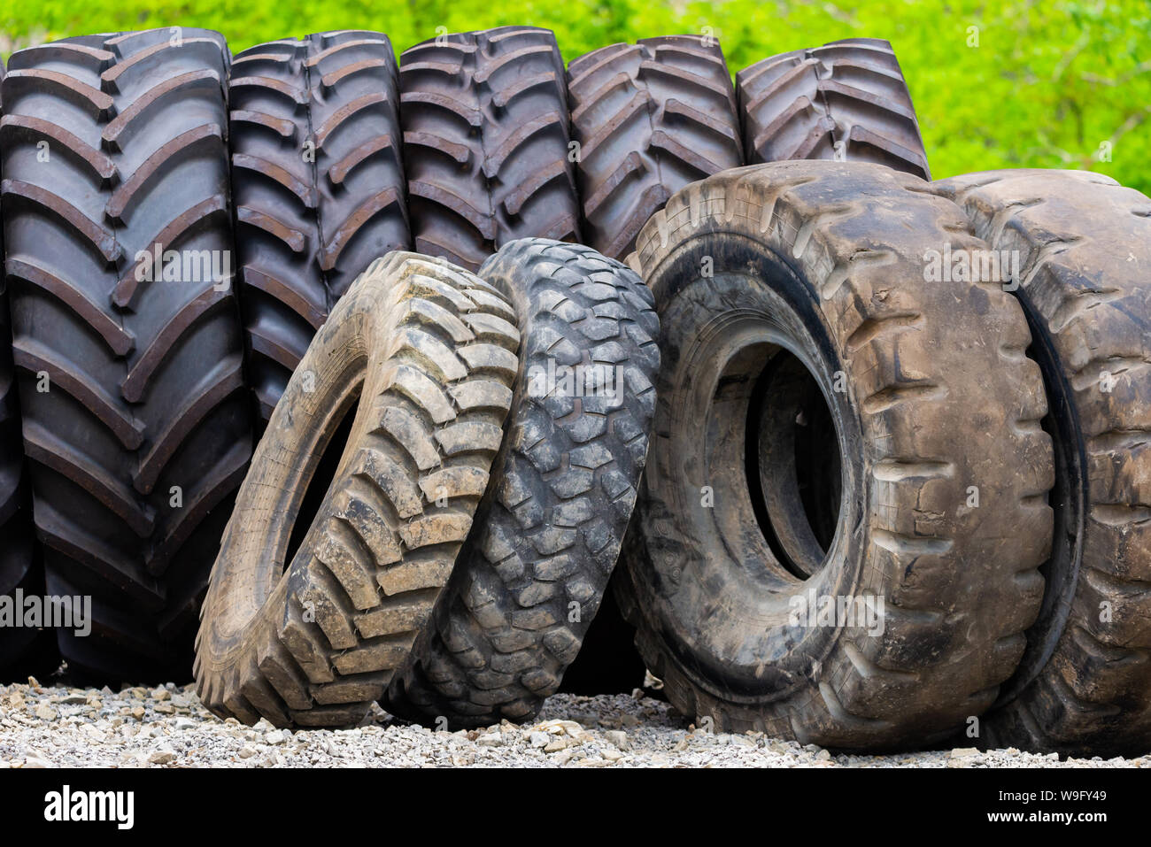 Big tractor tires in outdoor in repair house Stock Photo Alamy