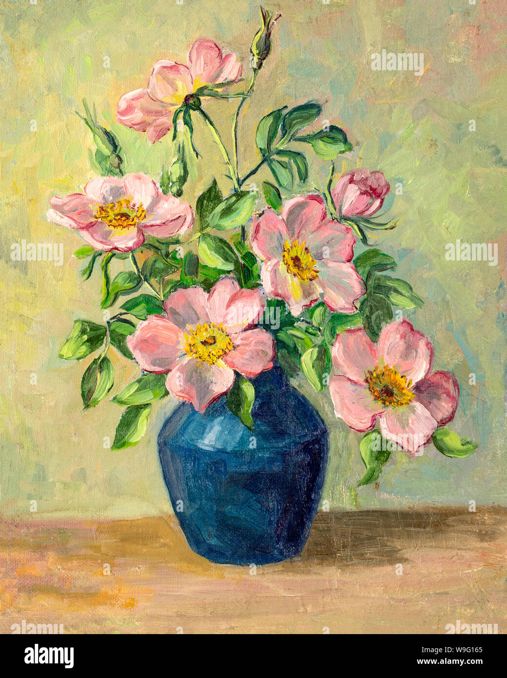 Vintage oil painting of flowers in vase Stock Photo - Alamy