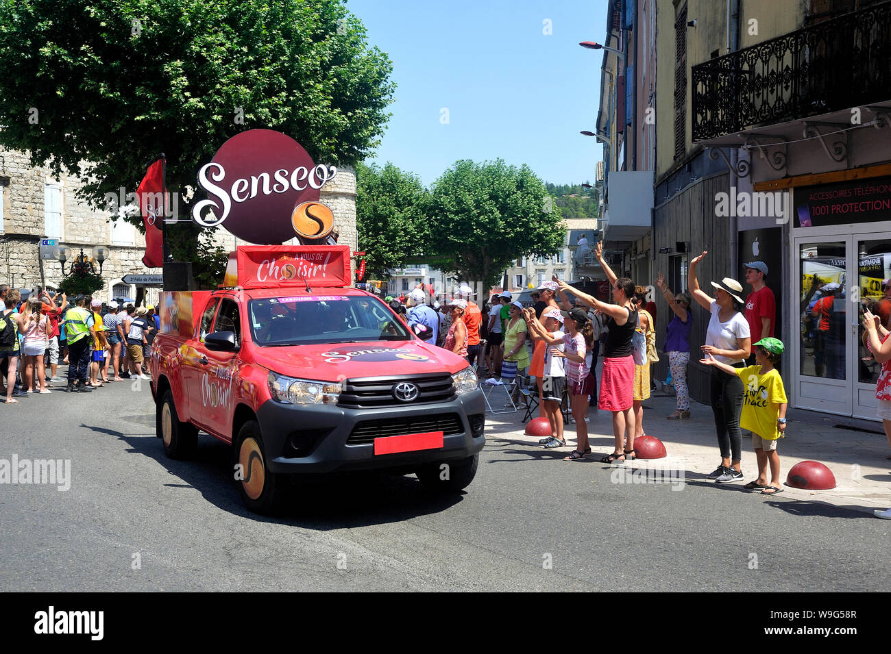 Passage of an advertising car of Senseo in the caravan of the Tour de France  in Anduze Stock Photo - Alamy