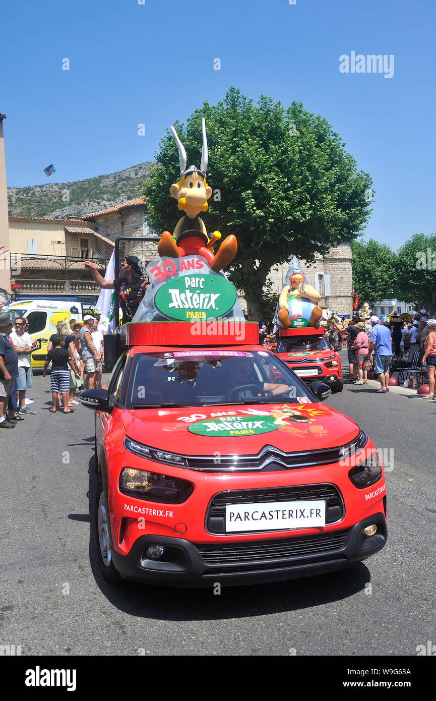 Passage Of An Advertising Car Of Parc Asterix In The Caravan Of The Tour De France In Anduze Stock Photo Alamy Passage Of An Advertising Car Of Parc Asterix In The Caravan Of The Tour De France In Anduze Stock Photo Alamy