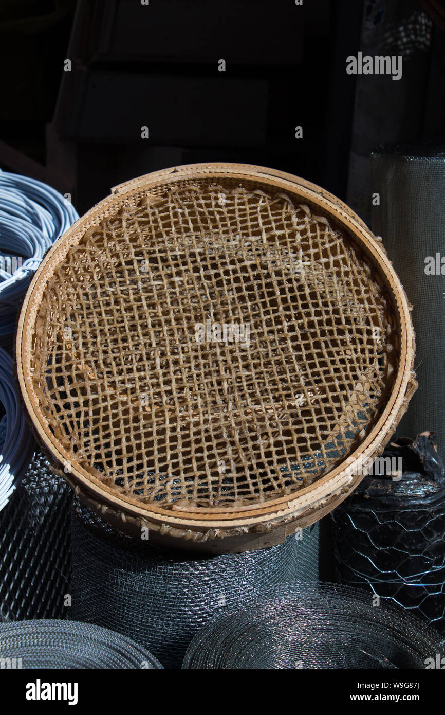Traditional type sieve made of wood Stock Photo Alamy