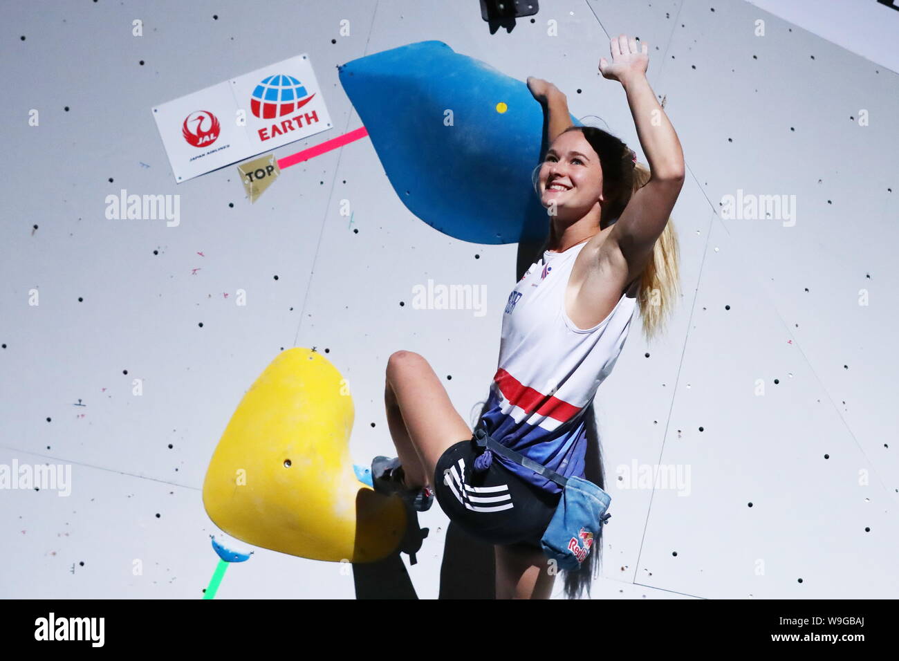 Tokyo, Japan. 13th Aug, 2019. Shauna Coxsey (GBR) Sport Climbing IFSC