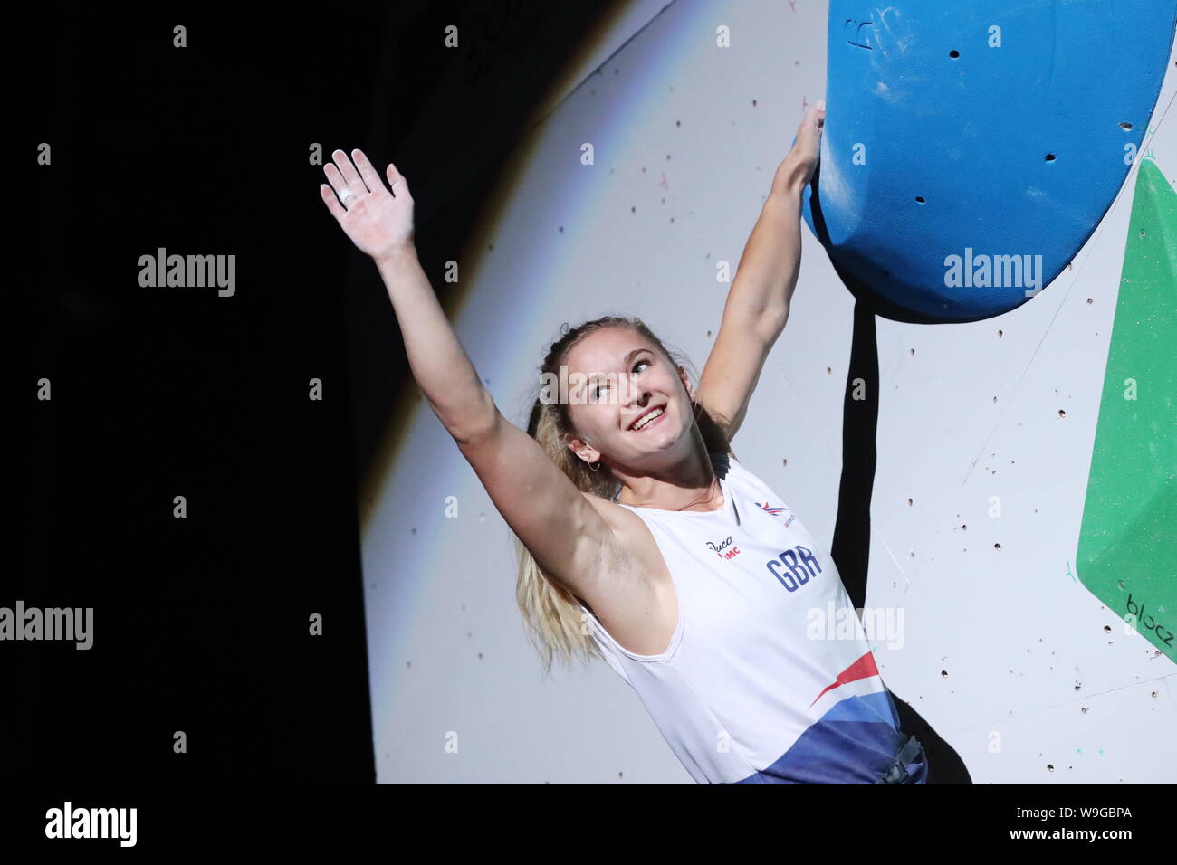 Tokyo, Japan. 13th Aug, 2019. Shauna Coxsey (GBR) Sport Climbing IFSC