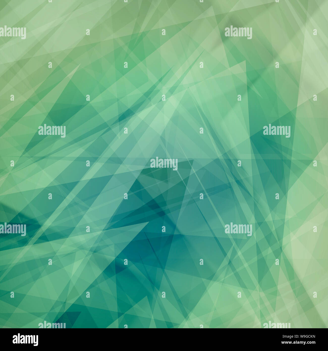 abstract background with layers of triangles, polygons, stripes and random shapes of white blue and green colors in modern art style design Stock Photo