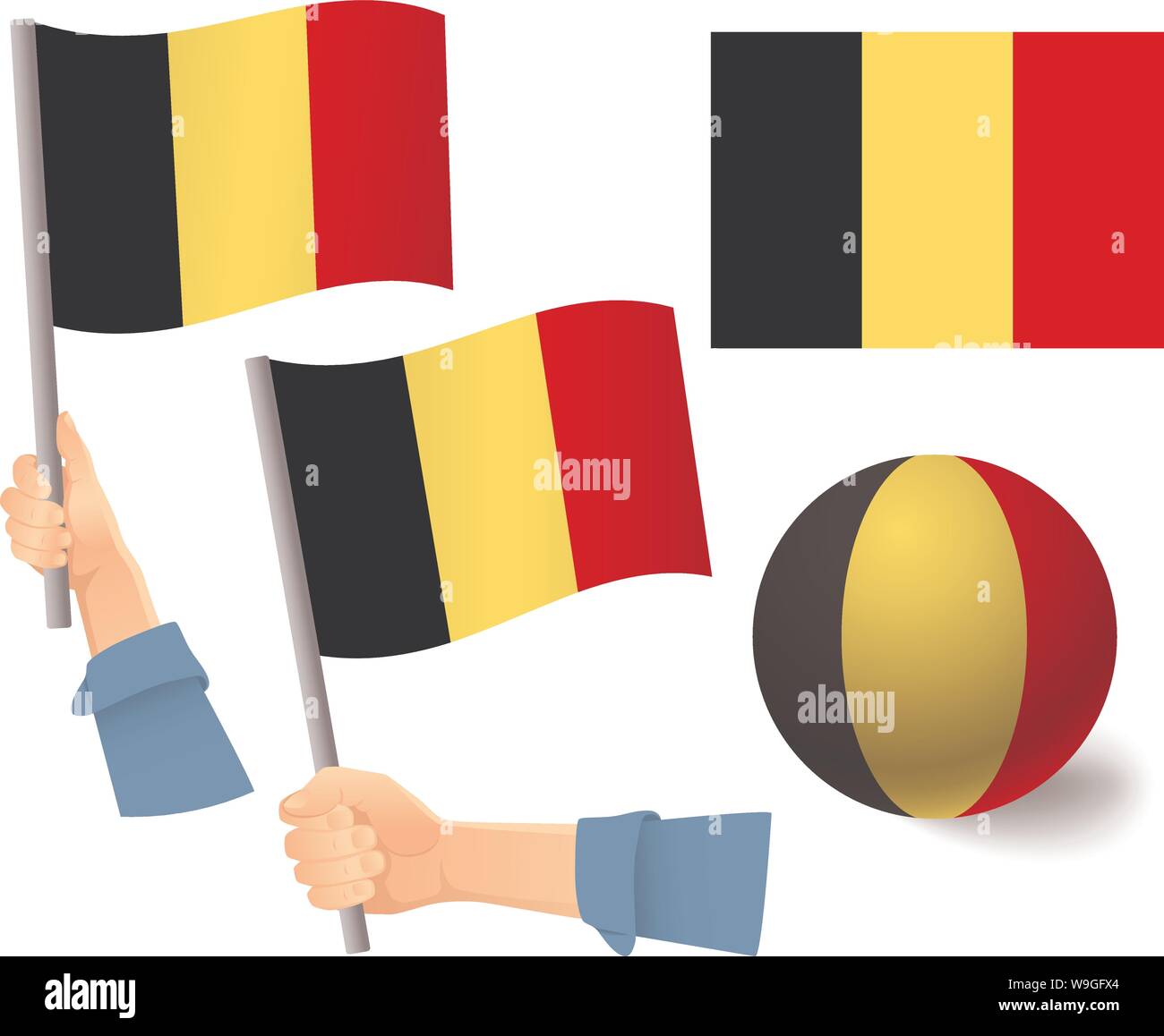 Belgium flag in hand set. Ball flag. National flag of Belgium vector ...