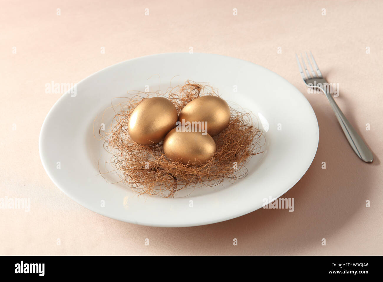 Golden eggs in a nest Stock Photo - Alamy