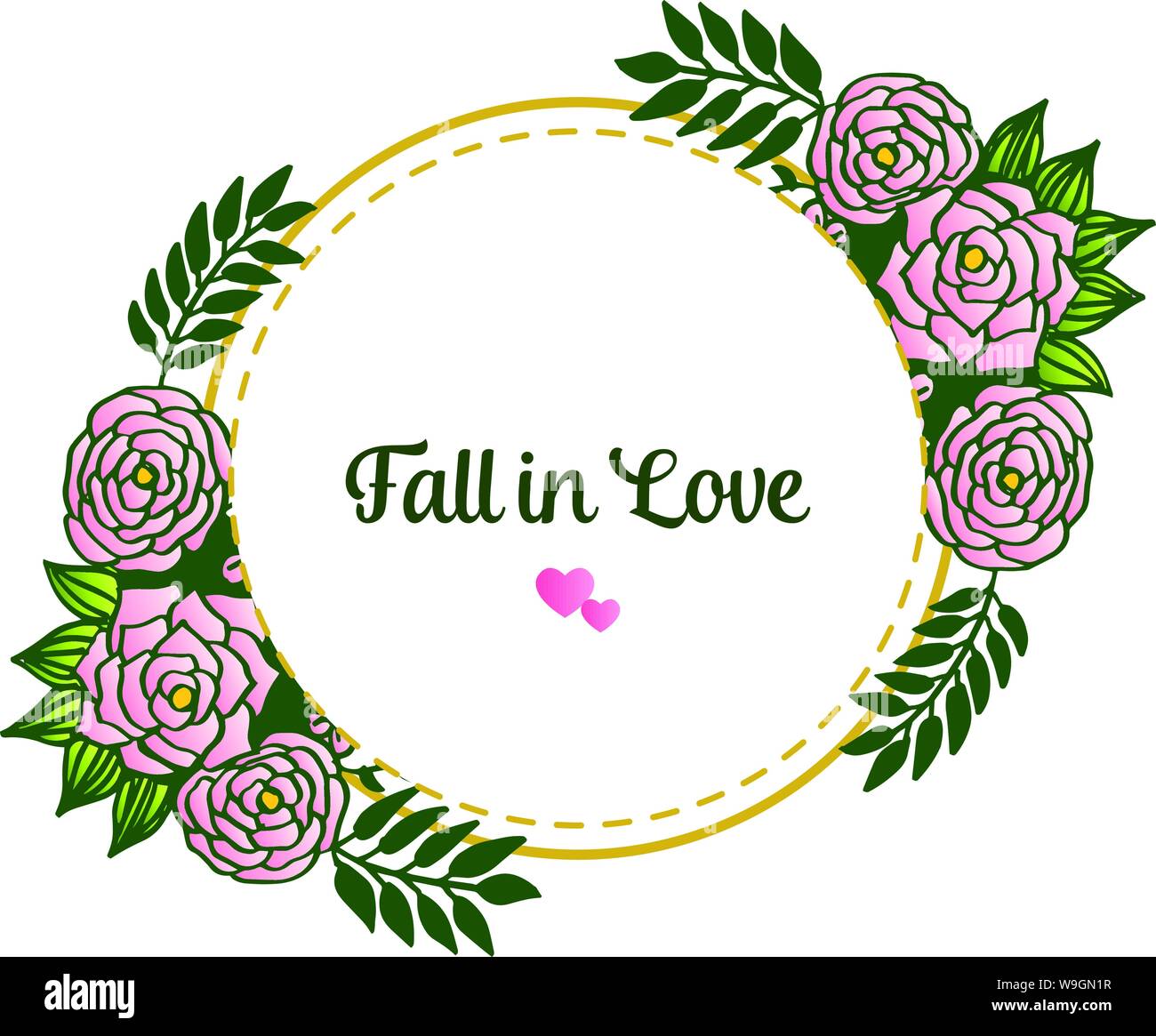 Design beautiful card fall in love, with ornament rose floral frame
