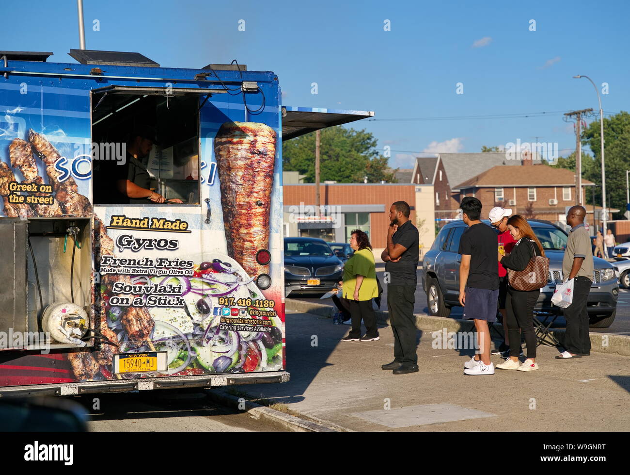New York, NY USA. Aug 2019. Greek gyro food truck serving lunch to a multi ethnic community in Queens NY. Stock Photo