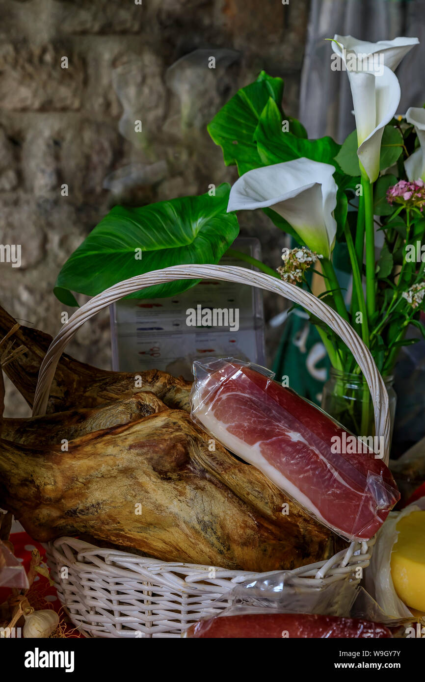 Whole bonein ham leg of Montenegrin Njeguski prsut cured ham similar