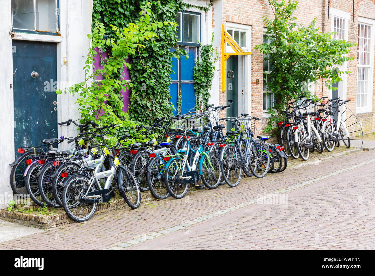 Veere, Netherlands - June 09, 2019: bicycle rental in Veere. Veere is famous for its picturesque old town and a popular destination for day tripper Stock Photo
