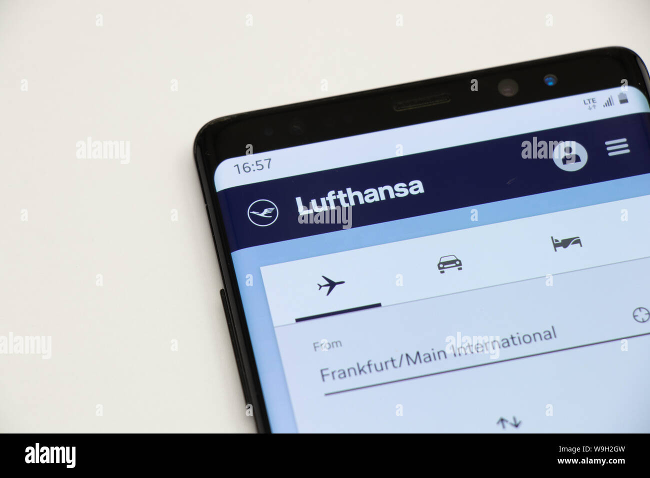 Lufthansa website homepage on a smartphone. Stock Photo