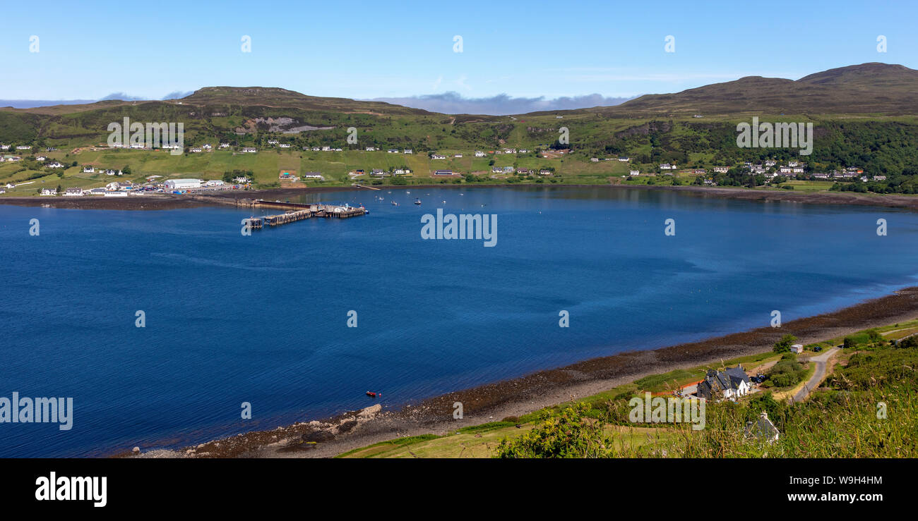 Village of Uig at Uig Bay, Trotternish Peninsula, Isle of Skye, Inner Hebrides, Scotland, United Kingdom Stock Photo